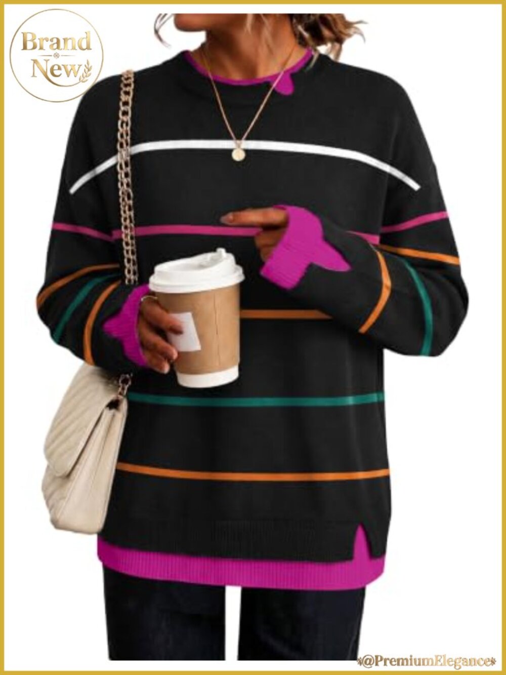 Women's Faux Layered Long Sleeve Pullover Sweater Crew Neck Loose Fit